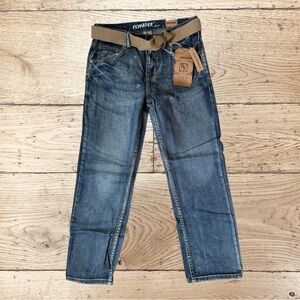 Flypaper Boy’s Washed Blue Slim Straight Jeans with Tan Belt